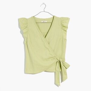 Madewell Linen-Blend Flutter-Sleeve Wrap Top